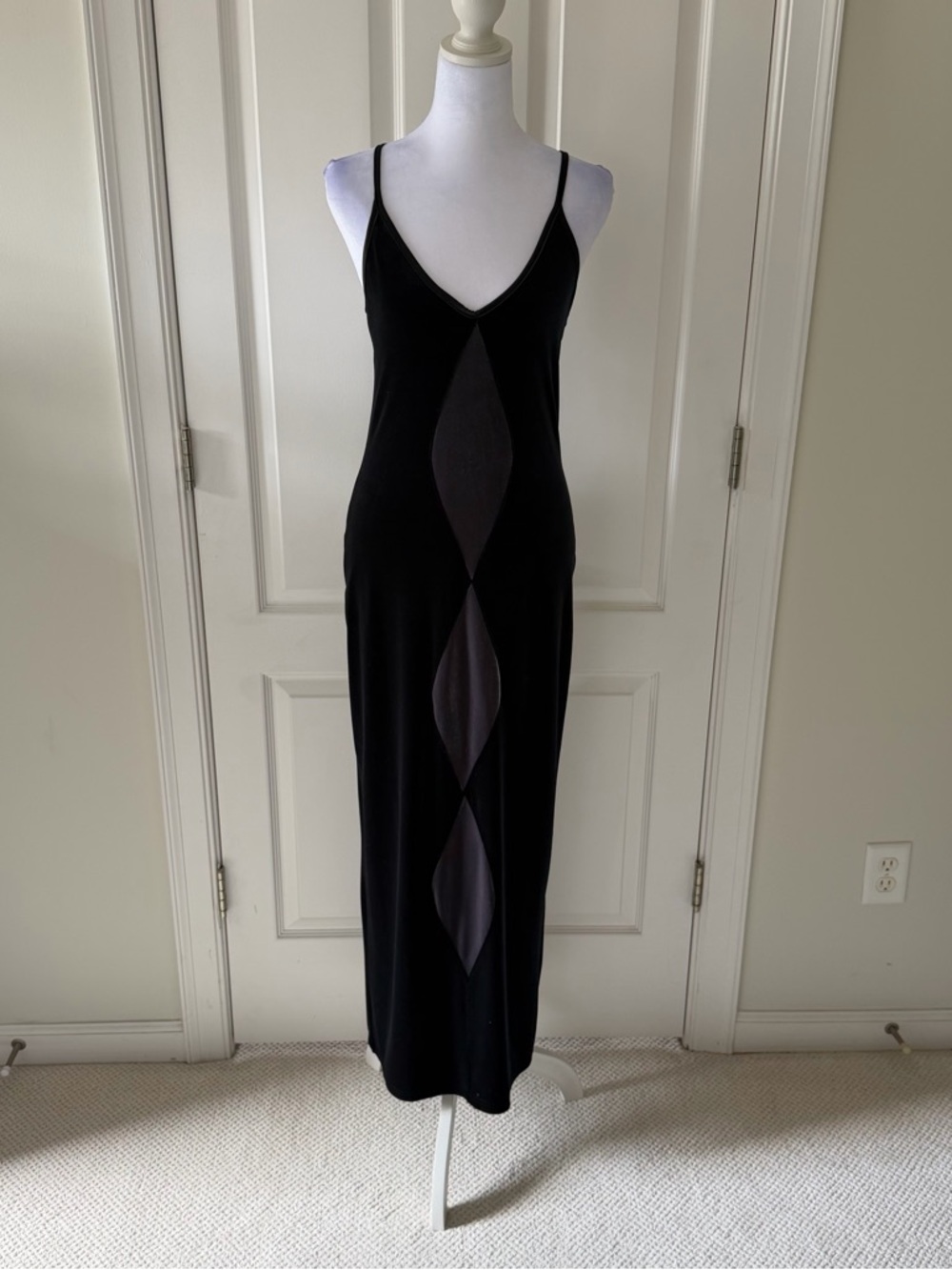 Luly K Vintage Velvet Black Maxi Slip Dress with Diamond Panel Detail